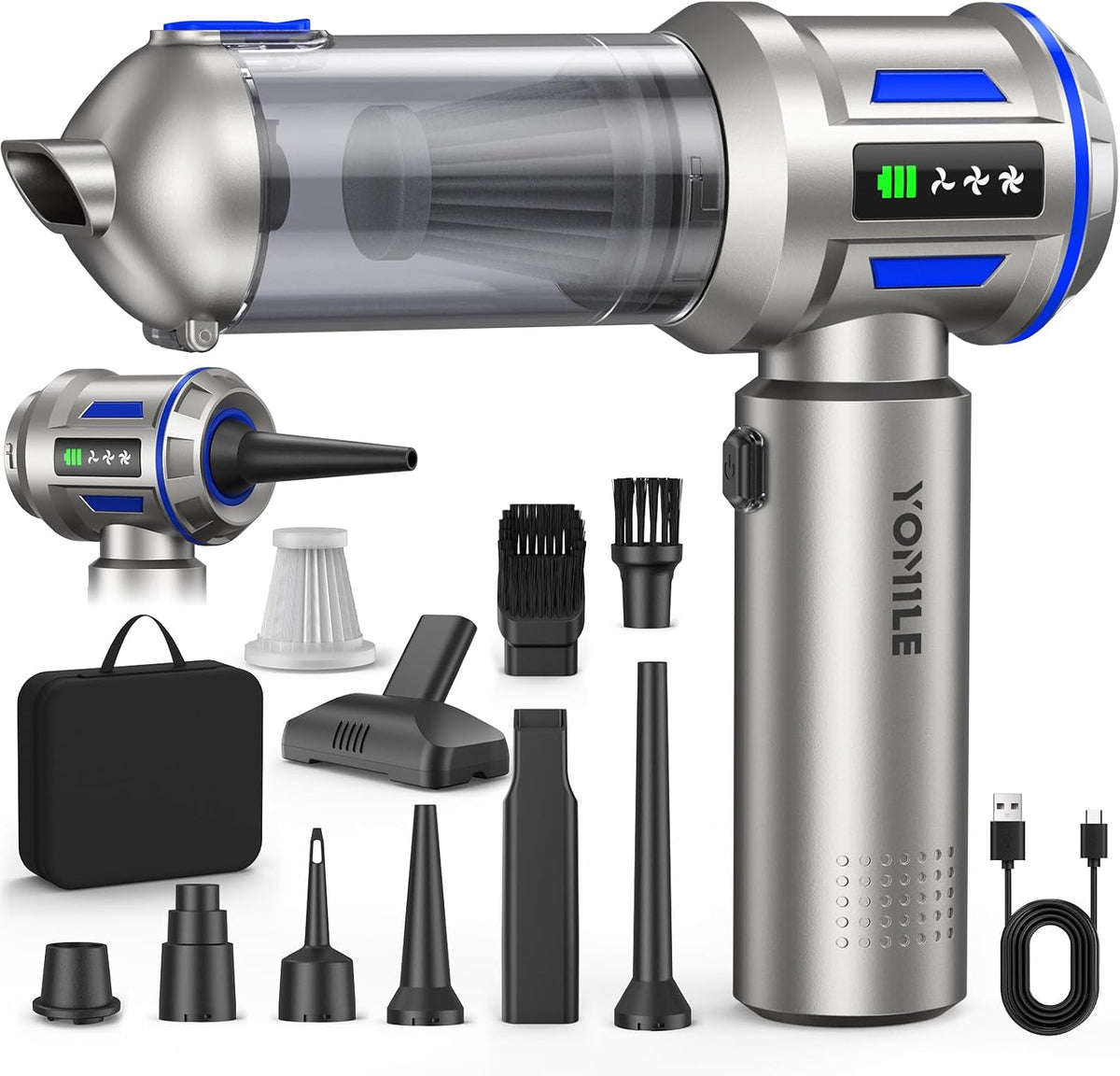 Mini Vacuum Cleaner, 2 in 1 27000PA Brushless Car Vacuum Air Duster 9000mAh Battery Air Blower Handheld Vacuum for Car,Office and Home