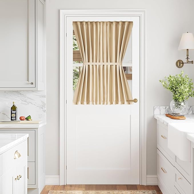 Vatge French Door Curtain Panels for Entry Door Foyer, Privacy Not See Through Door Curtain Panels, 1 Panel, W54 x L40, Beige