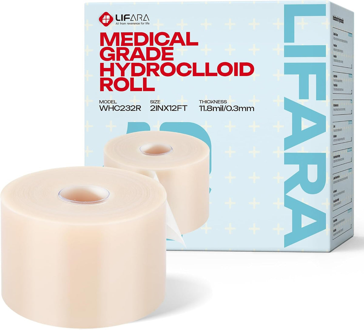 Hydrocolloid Roll for Wound Care - Cut-to-Size, Hydrocolloid Patch Bandages with Self-Adhesive, Ultra Absorbent & Waterproof, First Aid Kit Essential (11.8mil/ 0.3mm Thickness, 2in*32ft)