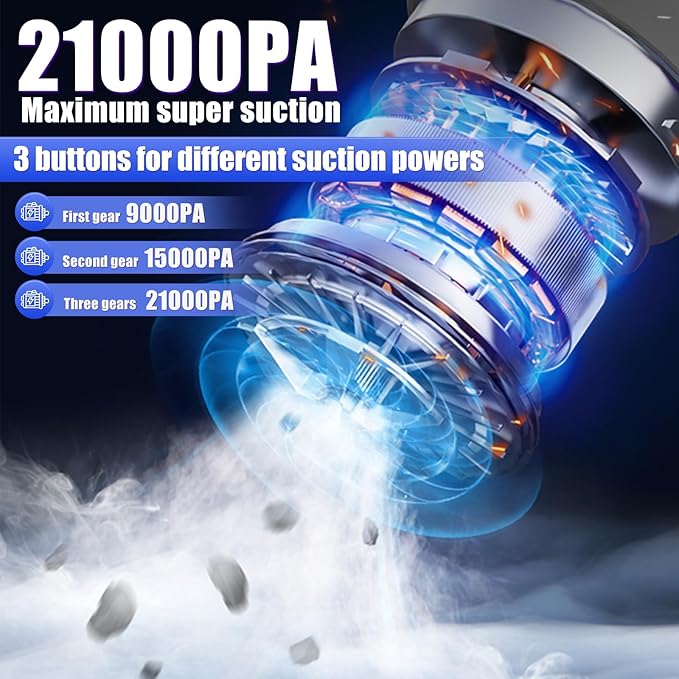 Car Vacuum Portable Cordless 22000PA High Power Handheld Mini Vacuum Cleaner Rechargeable Foldable with Brushless Motor Air Blower Duster Pump for Car Home Office Pet (Bright Gray)