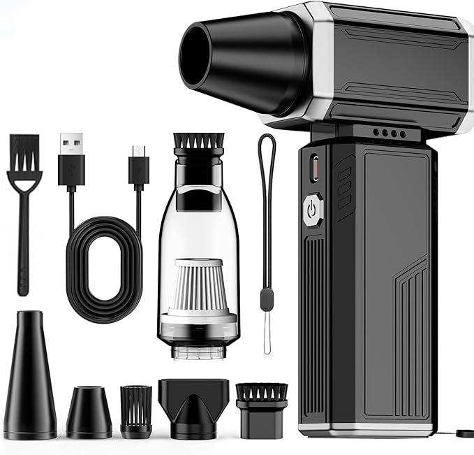 Electric Air Duster, Mini Vacuum Cleaner - 180000 RPM Turbo Fan 2-in-1 Compressed Air Duster & Vacuum Stepless Speed Adjustable for Dust Debris Removal Keyboards Electronics Home Auto Outdoor Use