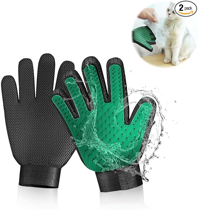 Gentle Deshedding Pet Grooming Mitt - Efficient Hair Remover Brush for Dogs, Cats, Horses with Long & Short Fur (1 Pair)