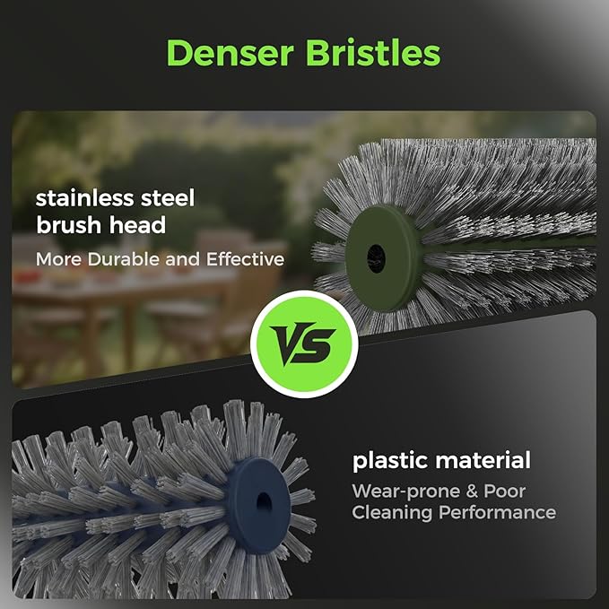 Electric Grill Brush - Heavy Duty Cordless BBQ Grill Cleaning Brush with High Torque, LED Light, Detachable Stainless Steel Head, Support Roller, for Outdoor Cast Iron & Stainless Steel Grates