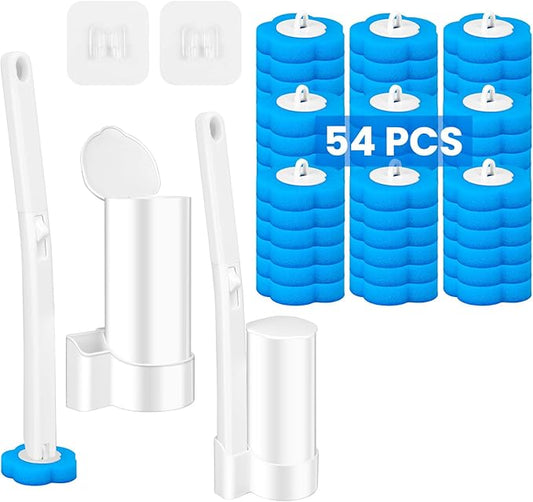 Disposable Toilet Brush, Toilet Wand Refills, Extended Handle with 54 Cleaner Refills Toilet Brush for Toilet Bowl Cleaners, Bathroom Cleaning(2-Set)