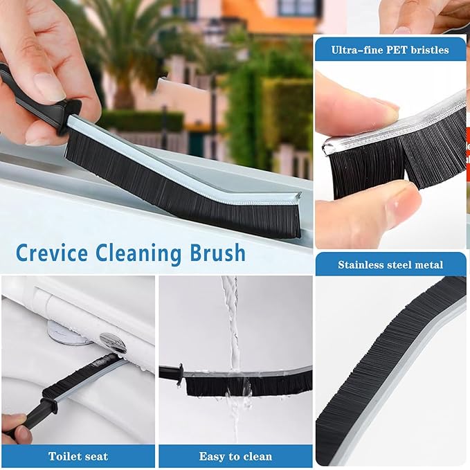 Crevice Cleaning Brush 12-Pack - Heavy Duty Hard Bristle Gap Brush for Deep Cleaning - Ultra-Thin Window Track Cleaning Tool for Shower Grout, Sliding Doors, Baseboards & Auto Detailing