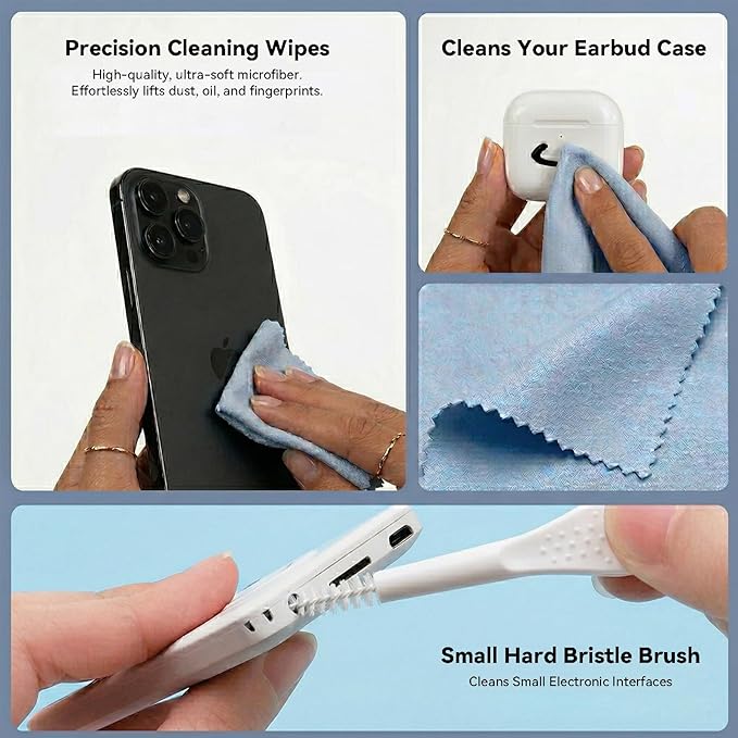 Airpod Cleaner Kit 4-in-1 Cleaning Pen for AirPods Pro 1 2 3 4 - Soft Brush, Flocking Sponge, Metal Tip for Earbuds, iPhone, Keyboard, Bluetooth Headphones