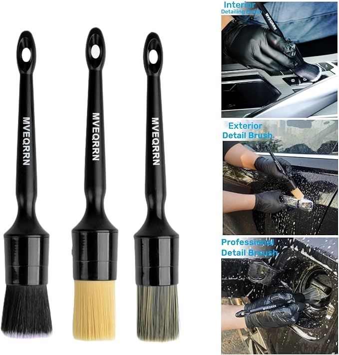 MVEQRRN 6pcs Car Detailing Brush Set-2pcs Boars Hair Car Detailing Brushes,2pcs Ultra Soft No Scratch Detailing Brush for Air Vent,Leather Seat 2pcs Detail Brushes car Detailing for Interior Exterior