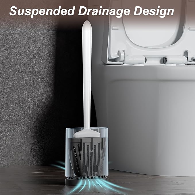 Sellemer Toilet Brush and Holder Set - Flexible Toilet Bowl Brush Head with Silicone Bristles, Compact Size for Storage and Organization, Ventilation Slots Base (1 Pack, Pearl White)