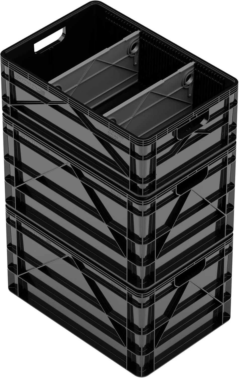 Basic Pack, Heavy Duty Stackable Storage Bins with Dividers, Black