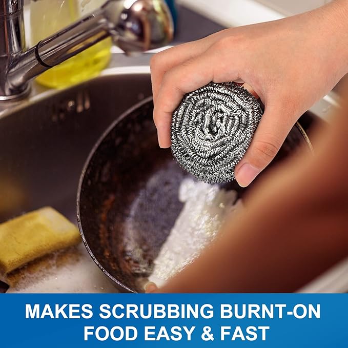 10 Pack Stainless Steel Scrubber, Steel Wool Srubber for Scouring Stubborn Messes from Pots and Pans, Stoves,Broiler Racks,Grills and More