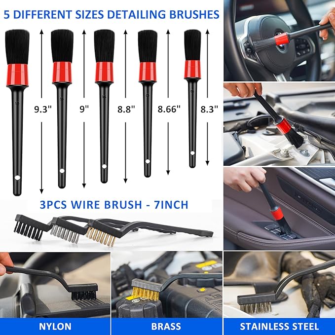 30Pcs Car Detailing Brush Set, Car Detailing Kit, Auto Detailing Drill Brush Set, Car Detailing Brushes, Car Wash Cleaning Tools Kit for Interior, Exterior, Wheels, Blue