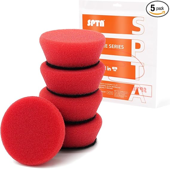 SPTA Red T10 Mini Ultra-Fine Finishing Foam Polishing Pads, 5Pcs 1.3inch/32mm Sponge Polishing Buffing Pads, Car Foam De