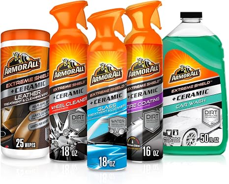 Armor All Complete Ceramic Exterior Car Cleaner Car Care Kit, Keeps Car Fresh and New, Includes-Leather Cleaning Wipes, 
