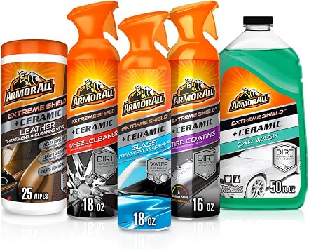 Armor All Complete Ceramic Exterior Car Cleaner Car Care Kit, Keeps Car Fresh and New, Includes-Leather Cleaning Wipes, 