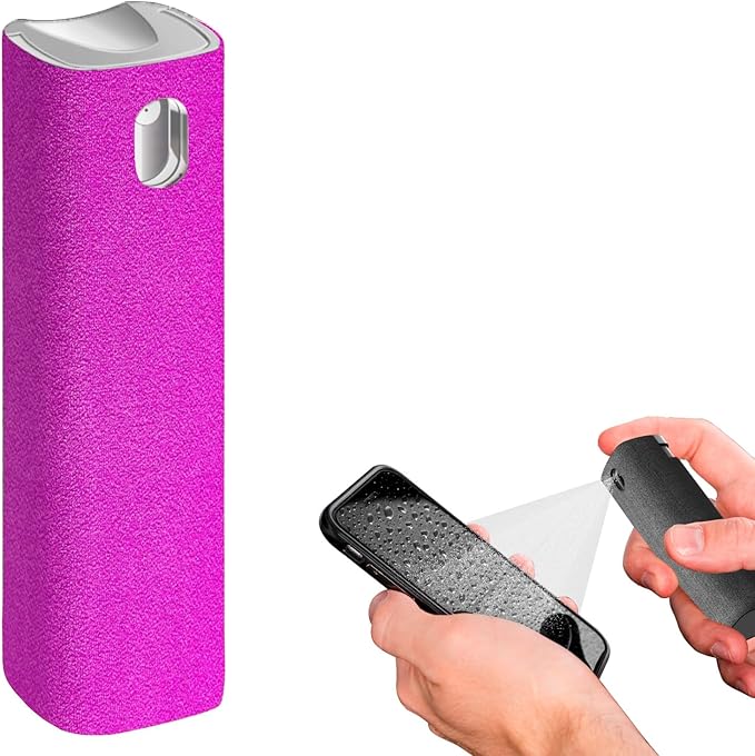 IO CLEAN Mini Screen Cleaner Spray – Finger Proof Screen Cleaner for Smartphones, iPads, MacBooks, Laptops, Car Screens, Touchscreens – 3in1 Mist Cleaner, Microfiber Cloth and Protective Cover (Pink)