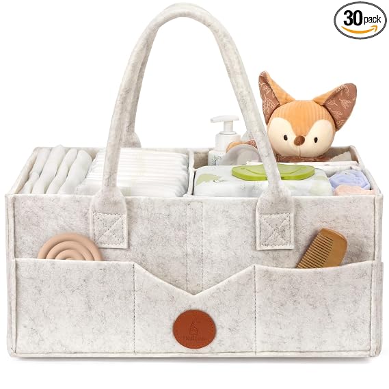 Maliton Felt Diaper Caddy Organizer for Changing Table - X-Large, White