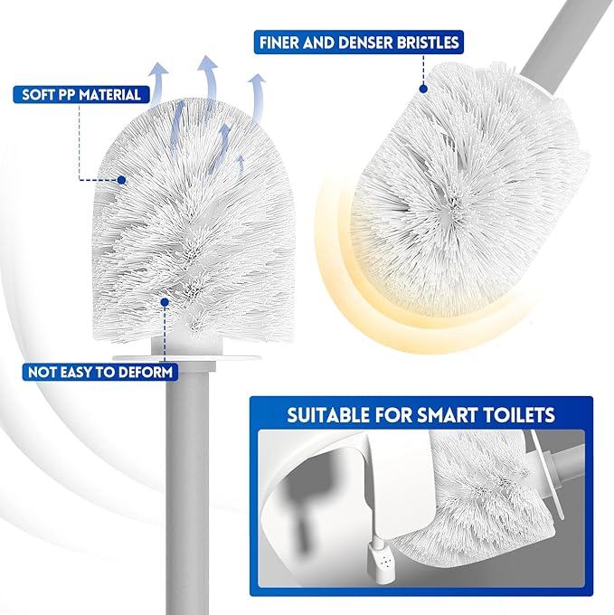 Y-in Hand Toilet Brush, Toilet Bowl Cleaners Brush with Hidden Holder, Long Handle, Durable PP Bristles, Modern RV Bathroom Accessories, Deep Cleaning, Wall mountable. - Grey