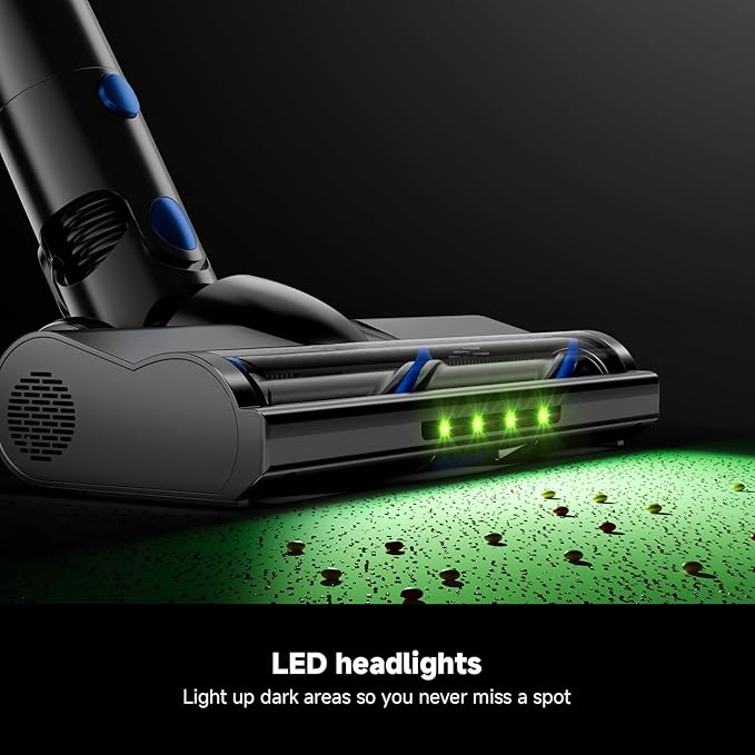 Cordless Vacuum Cleaner for Home, Powerful Stick Vacuum with Rechargeable Battery, Green Light Anti-Tangle Brush, 6-in-1 Lightweight Handheld Vacuum for Pet Hair, Hard Floor, Carpet, Blue