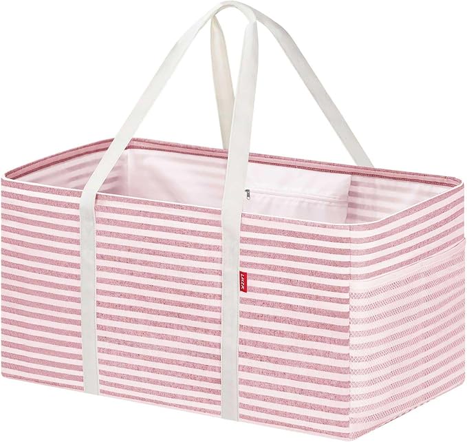 LHZK Standing Extra Large Utility Tote Bag with Metal Wire Frame and the Sides Rinforced, Extra Large Tote Bag with Hand