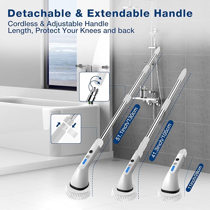 Electric Spin Scrubber, 2024 New Cordless Cleaning Brush，2-Speed Adjustable,Shower Scrubber for Bathroom Car Floor Tile Cleaning Squeegees