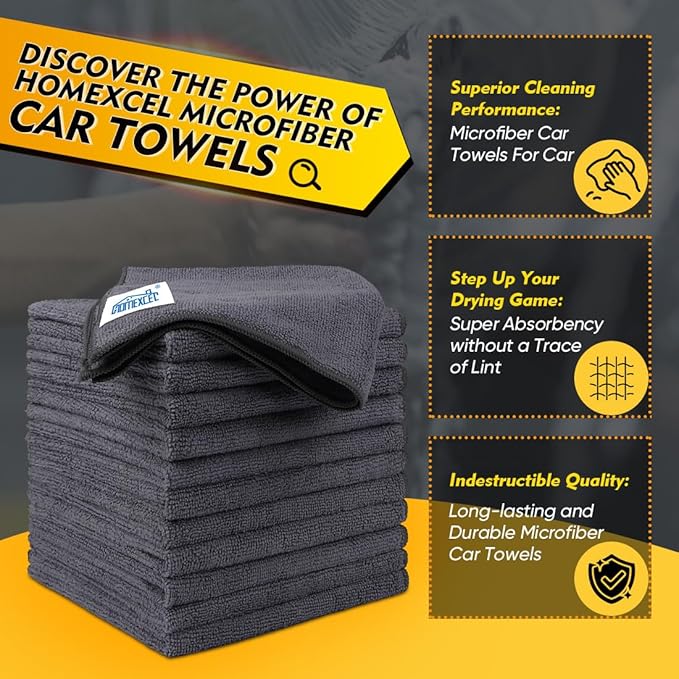 HOMEXCEL Grey Microfiber Cleaning Cloth 200 Pack, 11.5 x 11.5 inch Bulk Shop Towels | Reusable Cleaning Rags for Cars, Kitchen, Window, Garage and House, Ultra Absorbent, Lint Free, Streak Free