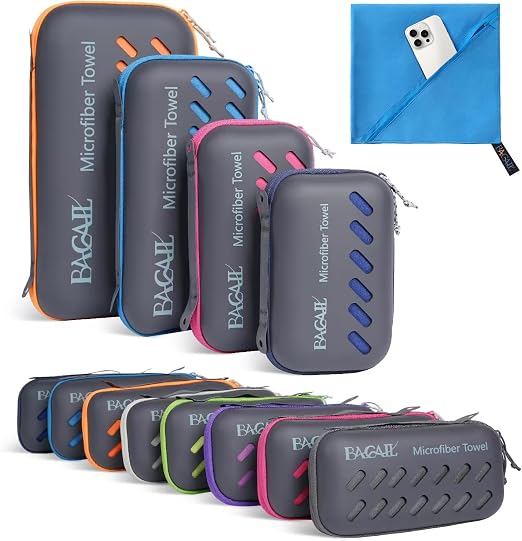 BAGAIL Camping Towel with EVA Case, Compact & Ultra Soft Microfiber Travel Towel - Super Absorbent & Lightweight Quick D