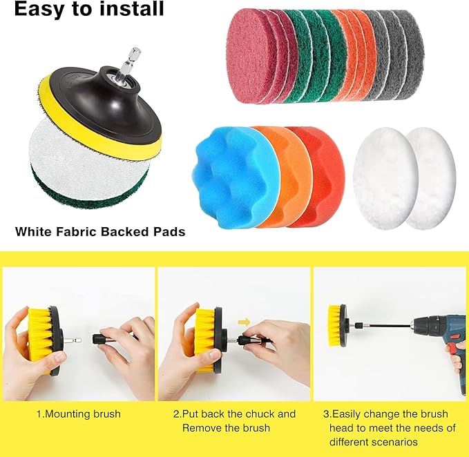 30 Piece Drill Brush Attachments Set, Scrub Pads & Sponge & Wire Brush for Drill, Power Scrubber Brush with Extend Long Attachment, Drill Scrubber Brush Kit for Bathroom, Floor, Car, Grout