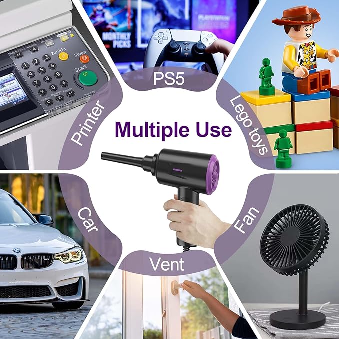 Meudeen Air Duster - Compressed Air - 5.74 oz High Power Cleaning for Computer - PC - 2 Gear Air Blower (Black Purple)