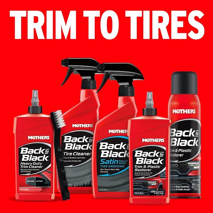 Mothers Back-to-Black Heavy Duty Trim Cleaner Kit, 12 oz. Gel Cleaner + Trim Brush — Deep Cleans & Restores Exterior Trim & Plastics, Removes Oxidation, Dirt, Grime & Wax, Drip-Free Gel (06141)