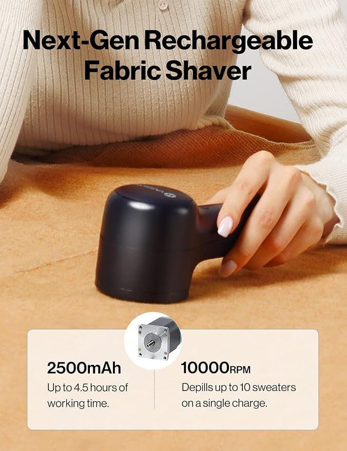 VASSON Fabric Shaver, Sweater Shavers to Remove Pilling, High-Perf Defuzzer, Rechargeable Electric Lint Shaver for Fuzz and Lint Balls from Clothing, Upholstery, Bedding (Black)