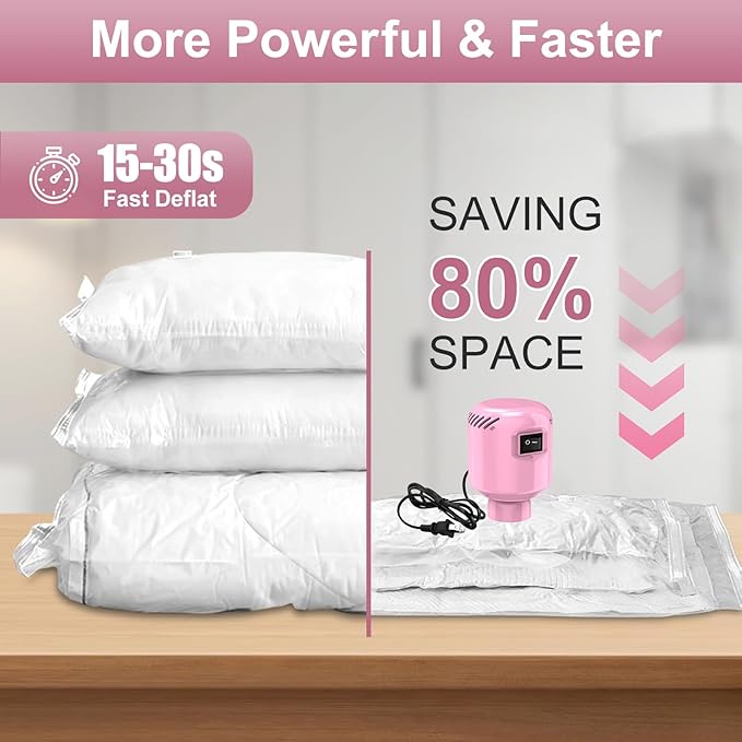 Electric Pump for Vacuum Storage Bags, Portable Vacuum Bag Pump, Electric Vacuum Pump for Storage Bags, Great for Various Vacuum Seal Bags for Clothing,Blankets,Bedding- Pink (No Bags)