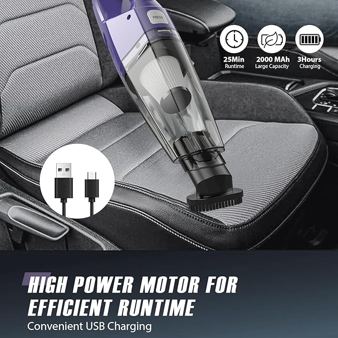 Bossdan Handheld Vacuum Cordless – Car Vac Portable with 8KPA & Multi Accessories & Low Noise, Lightweight Hand Held Vacuum Cordless Rechargeable for Car/Home/Dust/Pet Hair, Mine Portable Vacuum