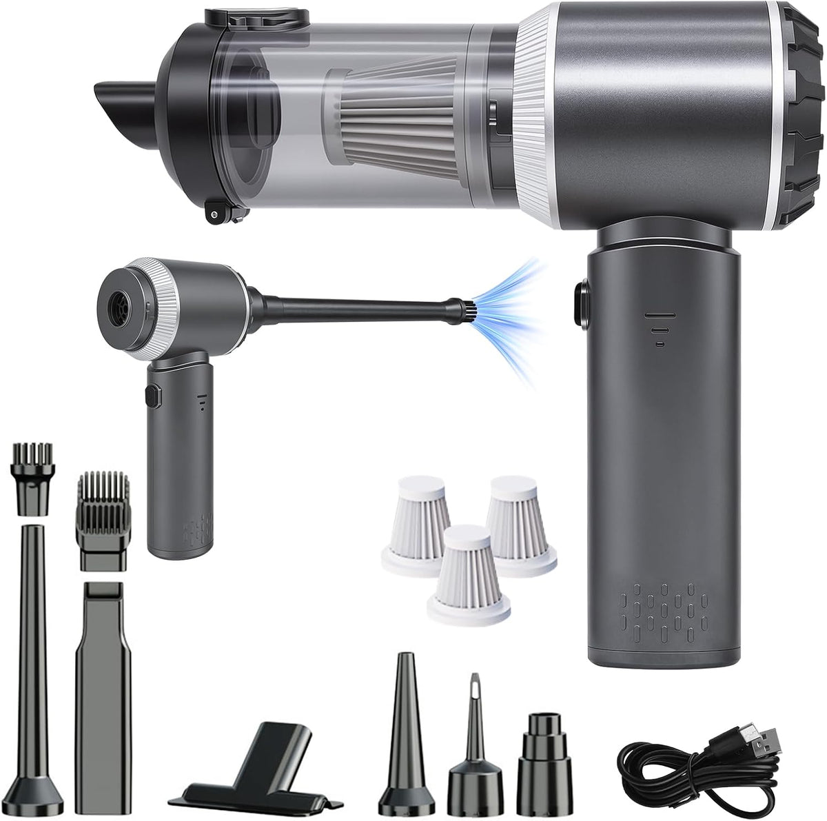 Cordless Portable Handheld Car Vacuum Cleaner, 20000PA High Power Hand Vac with One-Button Empty Dustbin, Multiple Nozzles Included for Car, Home & Office
