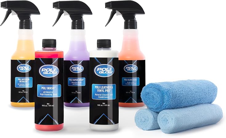 Poli Glow® 16 oz Vehicle Detailing Kit – All-in-One Cleaner & Protectant Set for Cars, Boats & RVs – Includes Interior, 