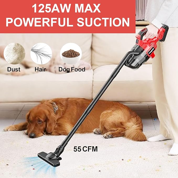 Cordless Vacuum for Milw-auke 18V Battery, Handheld Vacuum Cleaner Stick Vacuum Shop Vac for Home Car Hardwood Floor Carpet with Washable HEPA Filter 125AW(No Battery)