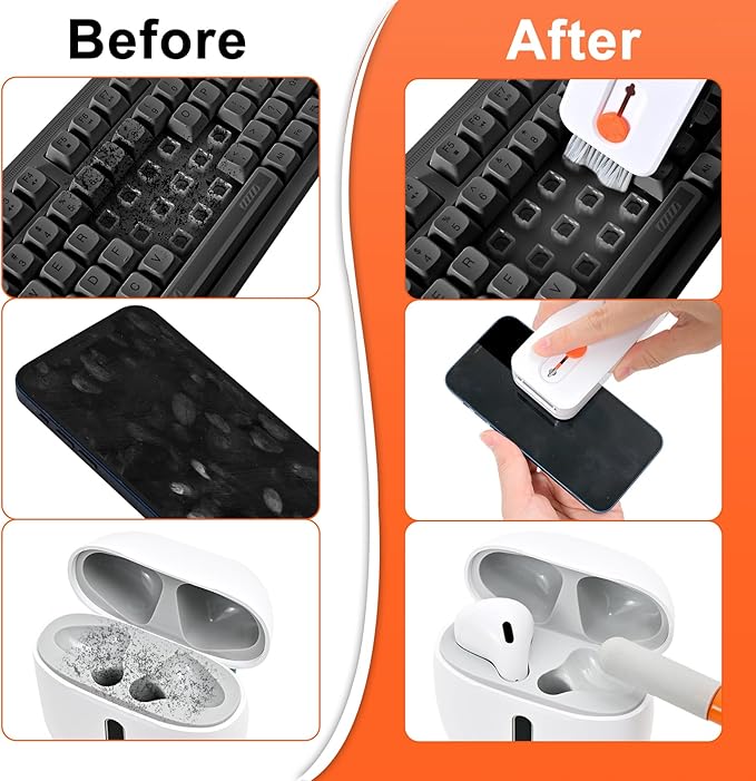 Keyboard Cleaner Laptop Cleaning Kit, Keyboard Cleaning Kit with Retractable Keyboard Brush and Multi-Function Cleaning Pen for MacBook iPad iPhone, Tablet, PC, Camera Lens, Phone, PC Monitor
