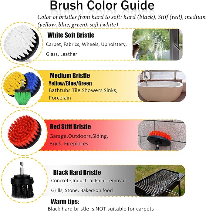 8 Pack Drill Brush Attachment Set,1/4in Power Scrubber Brush + Extend Long Attachment,Multi-Purpose Brush Drill Attachment, Power Cleaning Scrub Brush for Bathroom, Tub, Tile, Corner