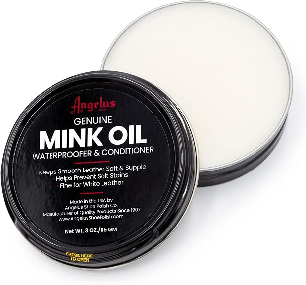 Angelus Mink Oil for Leather Boots 3 oz Metal Tin | All-Natural Leather Conditioner, Cleaner, Waterproof, Soften, & Rest