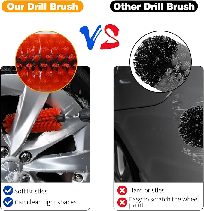 Drill Brush for Car Wheel and Bottle, Highly Dense and Durable Car Cleaning Brush for Wheels, Rims, Engines, Exhaust, Bottle