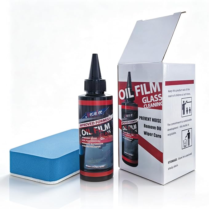 Oil Film Remover for Car Windshield - Glass Cleaner Spray Anti-Fog Rain Repellent - Removes Grease Silicone Water Spots Road Grime - Interior Exterior Windows (2, Fluid Ounces)