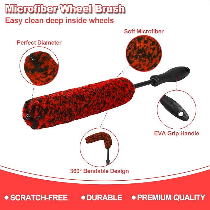 Wheel Brush, Wheel & Rim Cleaner Brush, Tire Brush, Wheel Cleaning Brush, Bendable & Durable Car Wheel Brush Set, Car Detailing Brushes, Wheel Brushes for Cleaning Wheels