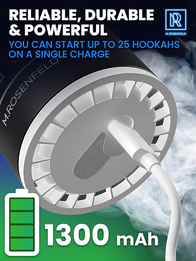 PRO Hookah Starter Pump - Hookah Pump Starter with 1300 mAh Rechargeable Battery - Portable Electric Hooka Blower & Vacuum Starter - Mini Air Pump with LED Light, Quiet & Efficient
