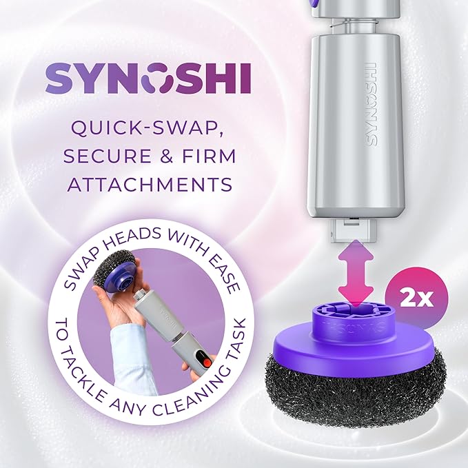 Synoshi PRO Electric Spin Scrubber Steel Brush Set for Cleaning (2 Units) Perfect for Grills, Ovens. Power Scrubber Steel Brush Heads for Intensive Cleaning