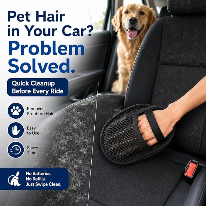 Pet Hair Remover Glove 2-Pack for Couch, Carpet, Bed, Car Seat & Clothing, Reusable Electrostatic Tool for Cat & Dog Hair