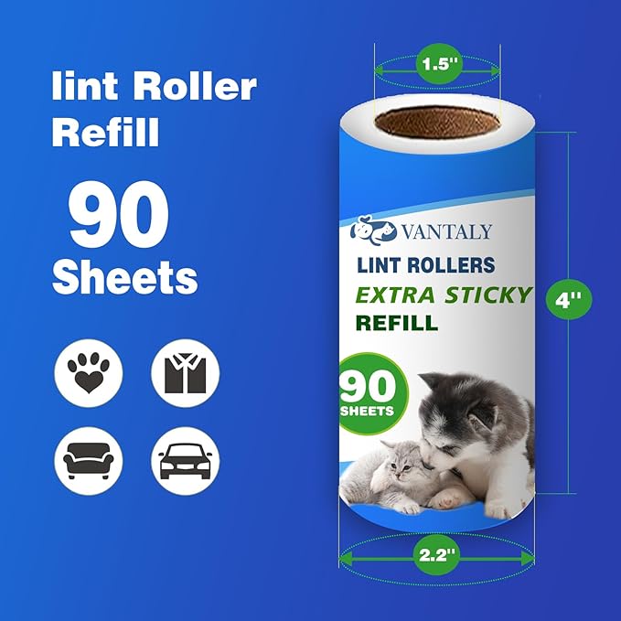 Extra Sticky Lint Roller Mega Value Set 900 Sheets for Pet Hair Removal and Clothes, Dog and Cat Lint Remover, 10 Pack