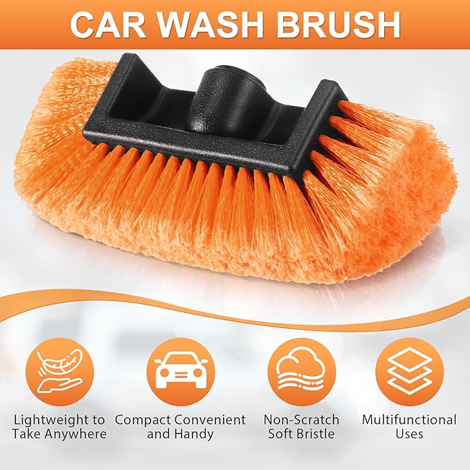 Tanlade 2 Pcs Car Wash Brush Head with Soft Detailing Bristle Flow Thru Car Cleaning Brush Exterior Wash Equipment for Auto Truck RV Boat Camper (10 Inch,Orange)