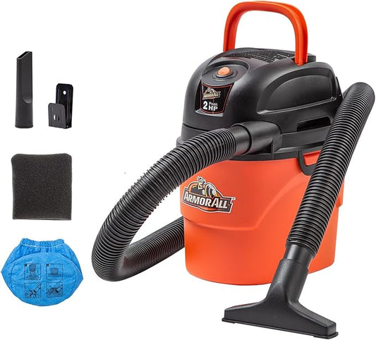 Armor All® AA155 1.5-Gallon 2 Peak HP Portable Wet/Dry Vacuum, Orange