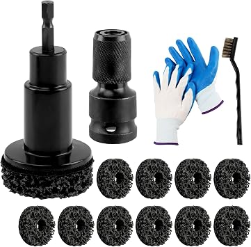 Wheel Hub Cleaning Tool Kit, Wheel Hub Resurfacing Kit with 10 Pads & Brush Fits 1/2" Impact Wrench & Drill, Stud Cleane
