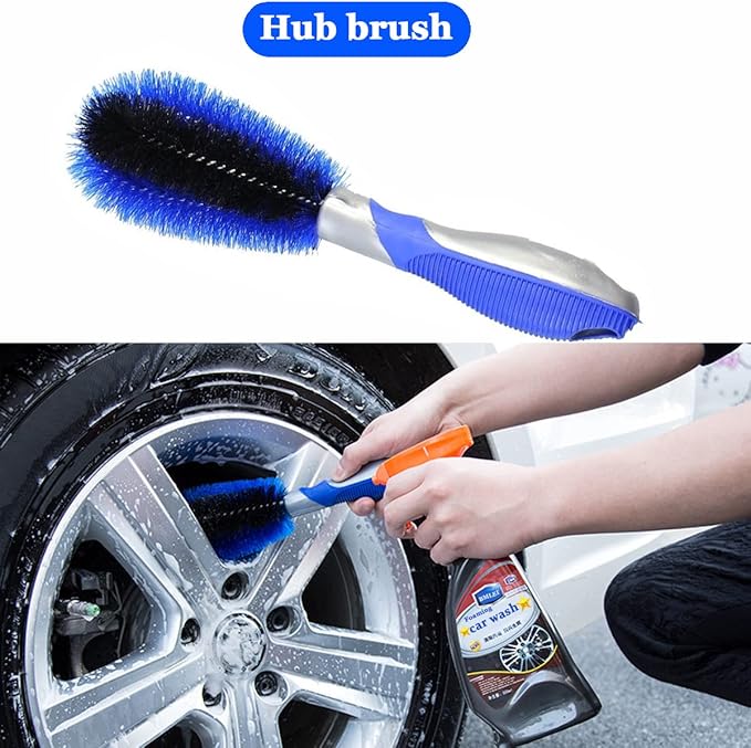 BMLEI Car Wash Brush With Long Handle, Chenille Microfiber Mop Mitt, 1 Replacement Head, Wheel Brush Extension Pole, Cleaning Kit With Towels for Cars Trucks 5PCS