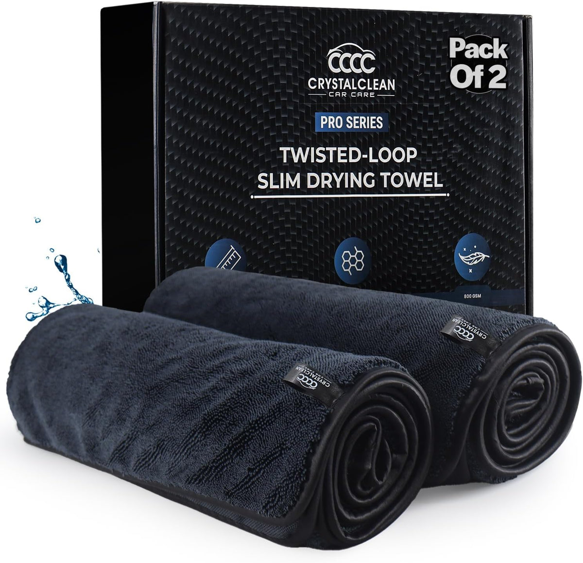 Crystal Clean 2-Pack Microfiber Car Drying Towels, Ultra-Absorbent XL 28x36